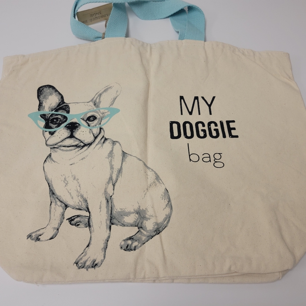 My Doggie Bag Double Sided Canvas Large Tote Bag Blue Straps